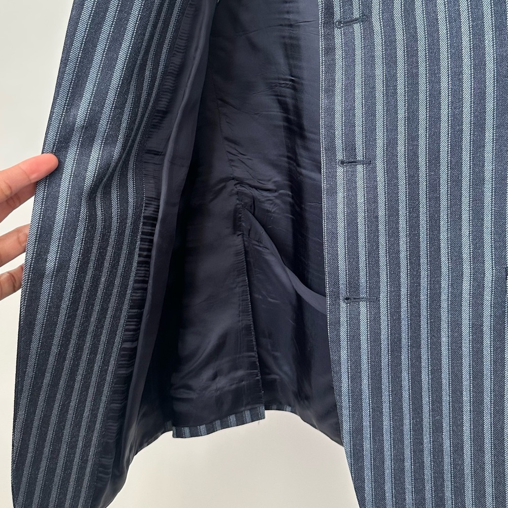 VINTAGE BROOKS BROTHERS CLASSIC BLUE STRIPED BLAZER JACKET ITALIAN WOOL SILK/L - Picture 9 of 9